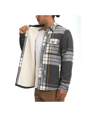 The North Face Campshire Flannel Shirt Jacket Sherpa Lined Plaid Gray Men's M